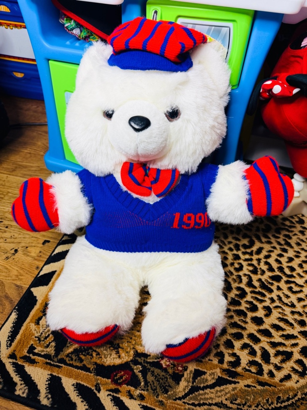 Vintage 1990 Kmart blue and red plush bear